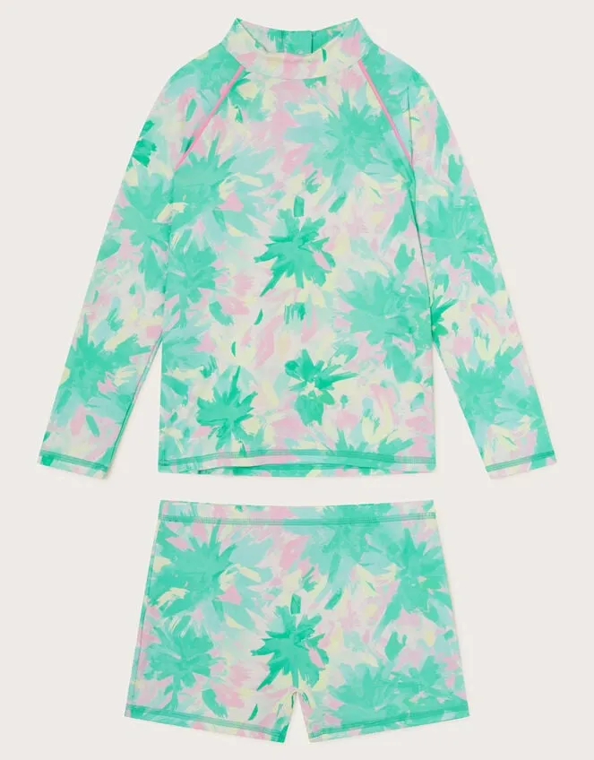 Children Splash Palm Print Swim Set Green Monsoon Beachwear and Swimwear