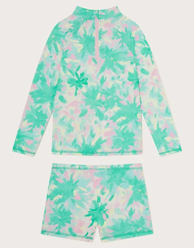 Children Splash Palm Print Swim Set Green Monsoon Beachwear and Swimwear
