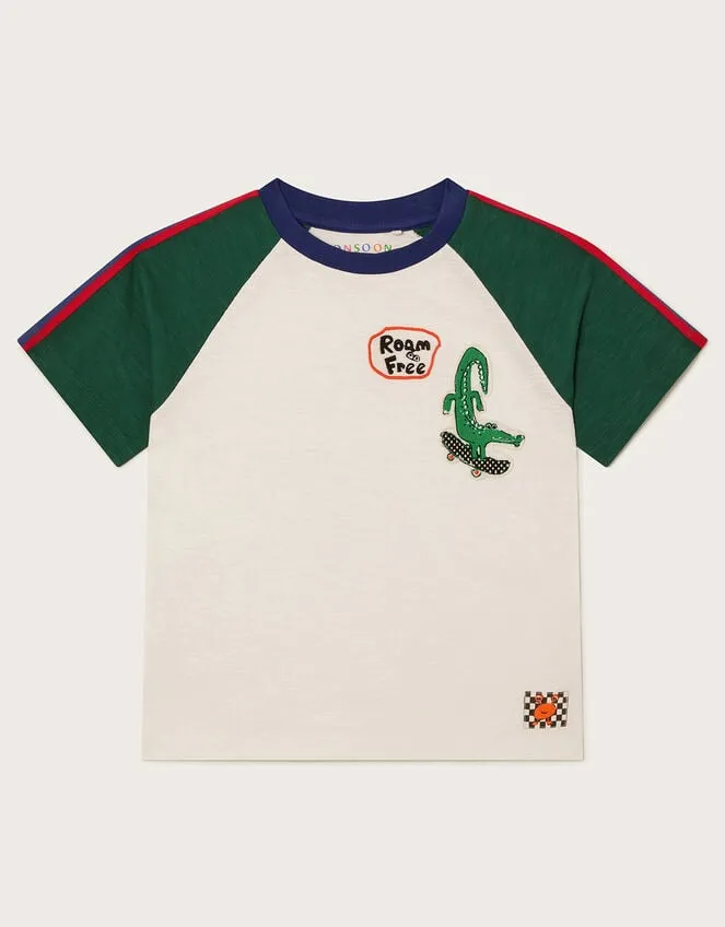 Children Sporty Crocodile Raglan TShirt White Monsoon Casualwear Collection