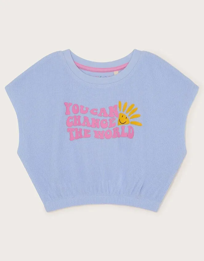 Children Sunshine Slogan Textured Top Blue Monsoon Casualwear Collection
