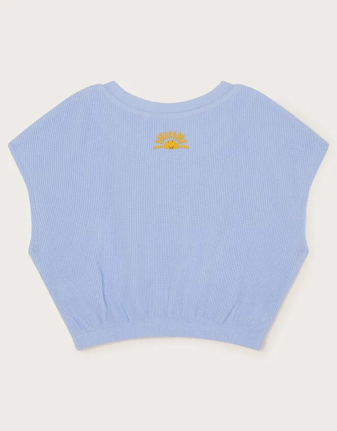 Children Sunshine Slogan Textured Top Blue Monsoon Casualwear Collection