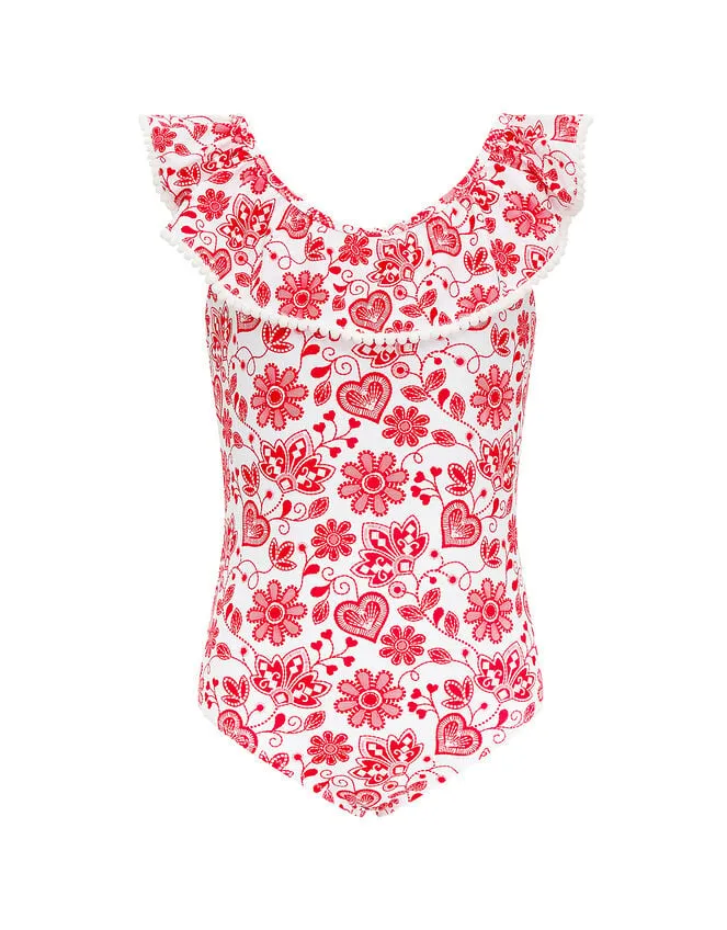 Children Sunuva Folk Frill Swimsuit Red Monsoon Beachwear and Swimwear