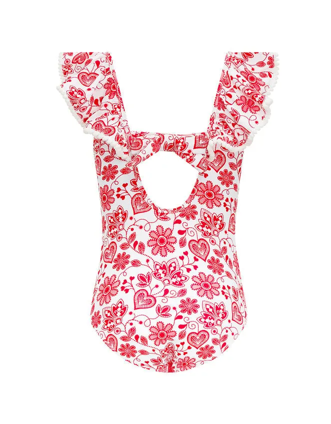 Children Sunuva Folk Frill Swimsuit Red Monsoon Beachwear and Swimwear