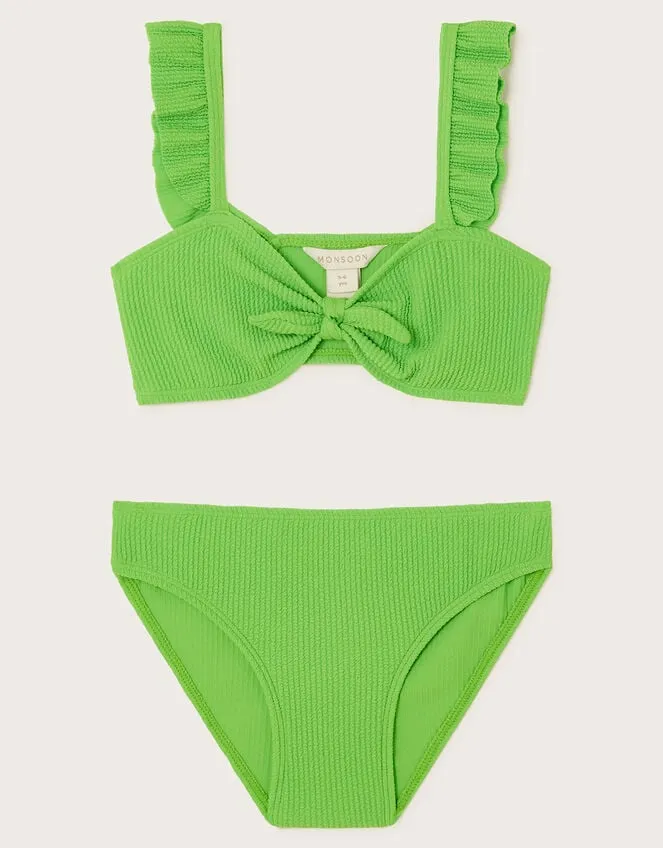 Children Tie Bow Textured Bikini Set Green Monsoon Beachwear and Swimwear