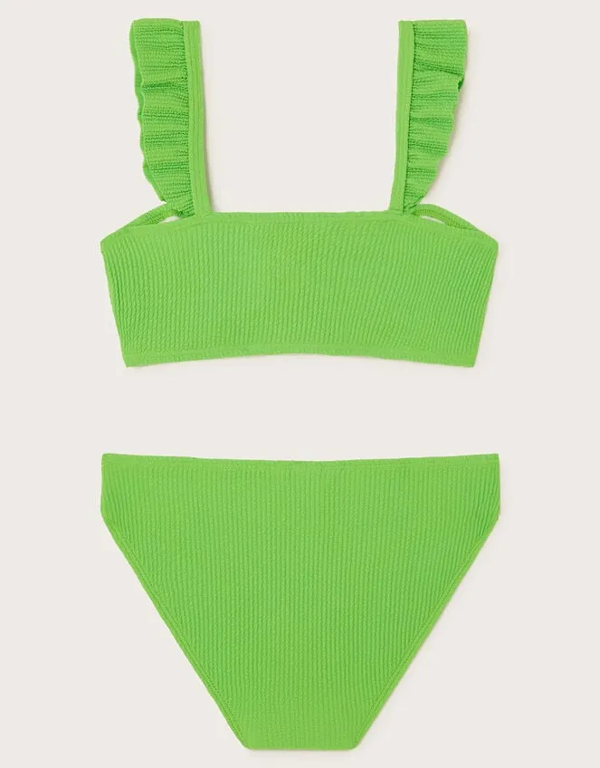 Children Tie Bow Textured Bikini Set Green Monsoon Beachwear and Swimwear
