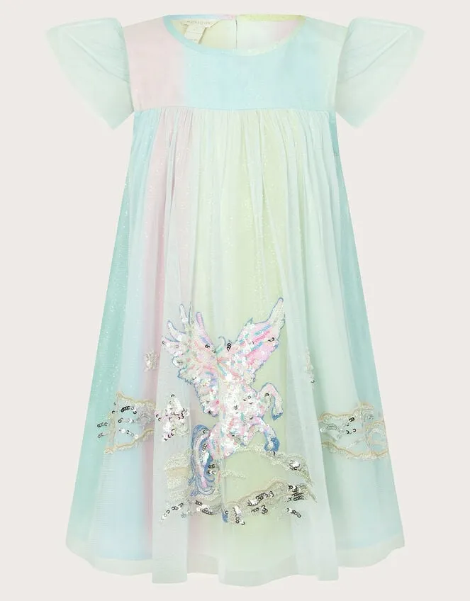 Children Unicorn Trapeze Dress Blue Monsoon Dresses