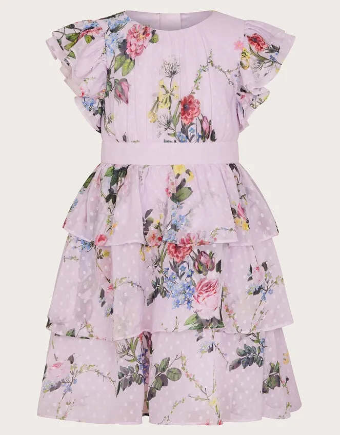 Children Violetta Floral Tiered Dress Purple Monsoon Dresses