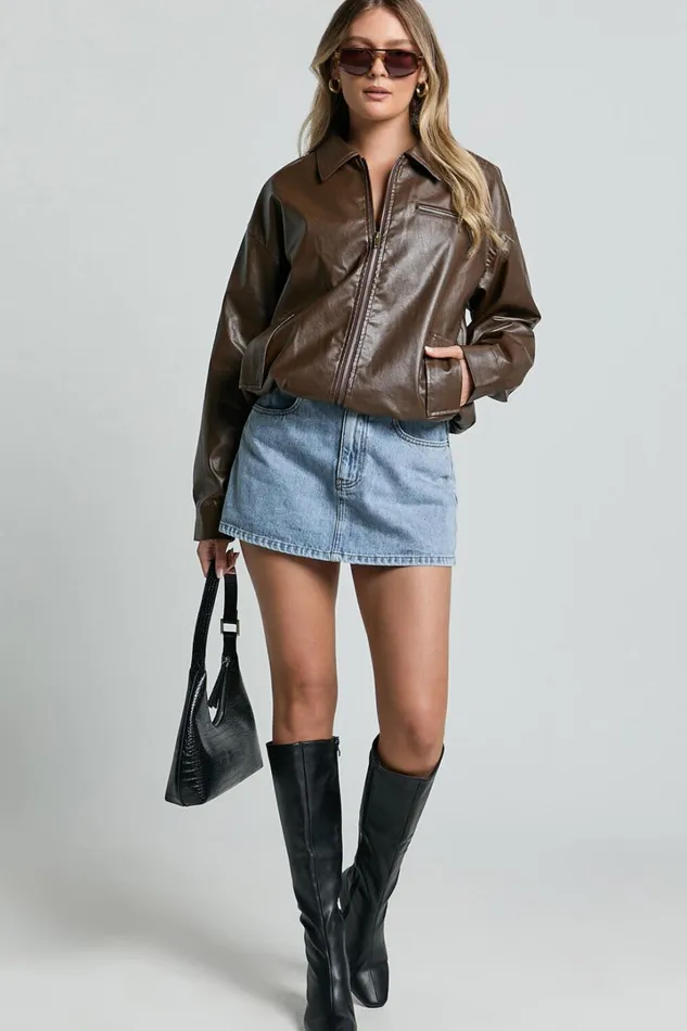 Chloe Jacket 8211 Faux Leather Bomber Jacket In Brown Women Showpo Jackets and Coats