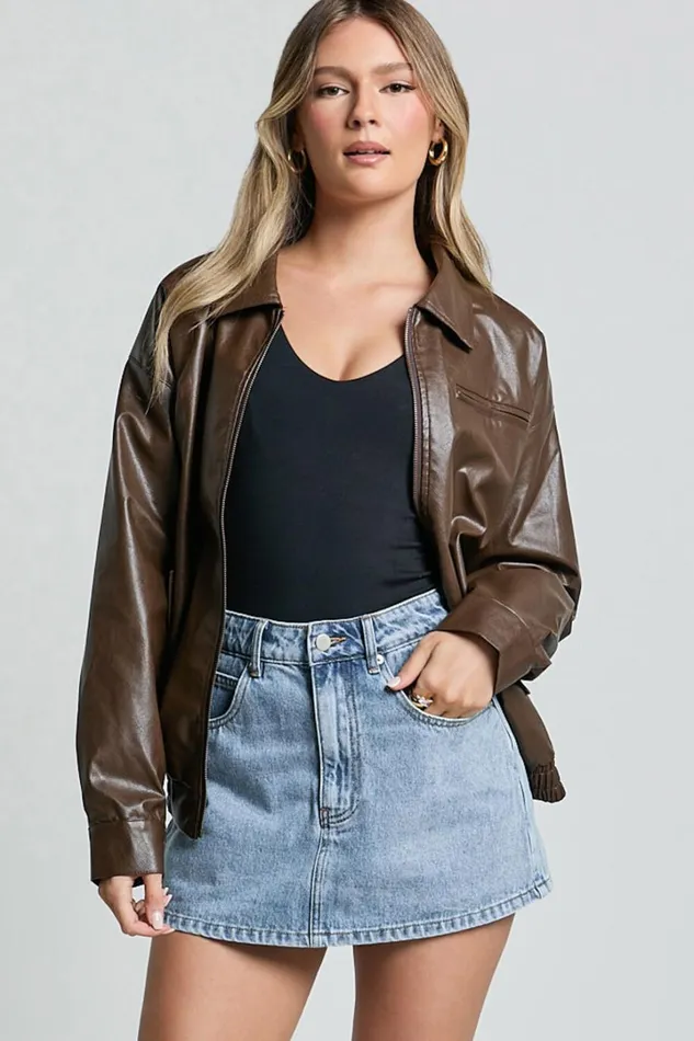 Chloe Jacket 8211 Faux Leather Bomber Jacket In Brown Women Showpo Jackets and Coats