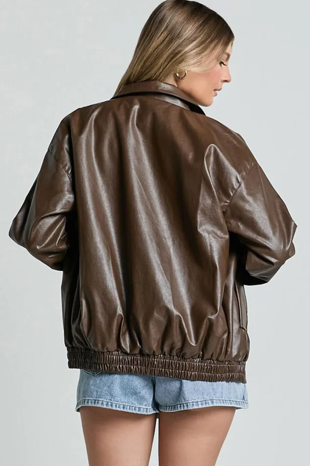 Chloe Jacket 8211 Faux Leather Bomber Jacket In Brown Women Showpo Jackets and Coats