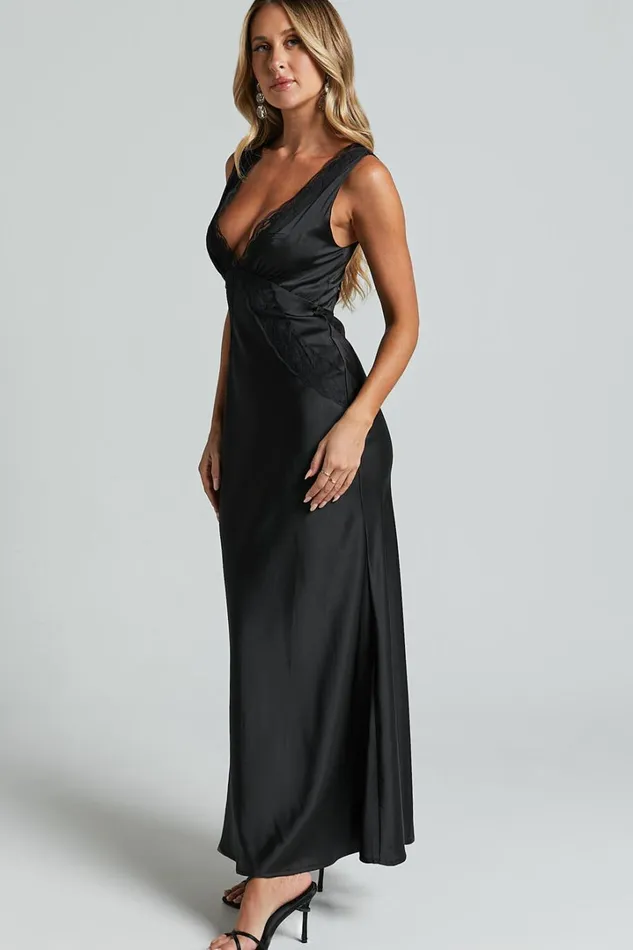 Chrissie Maxi Dress 8211 Lace Detail Plunge Dress In Black Women Showpo Dresses