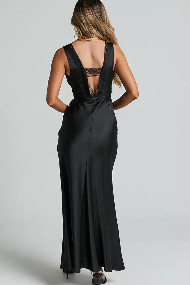 Chrissie Maxi Dress 8211 Lace Detail Plunge Dress In Black Women Showpo Dresses