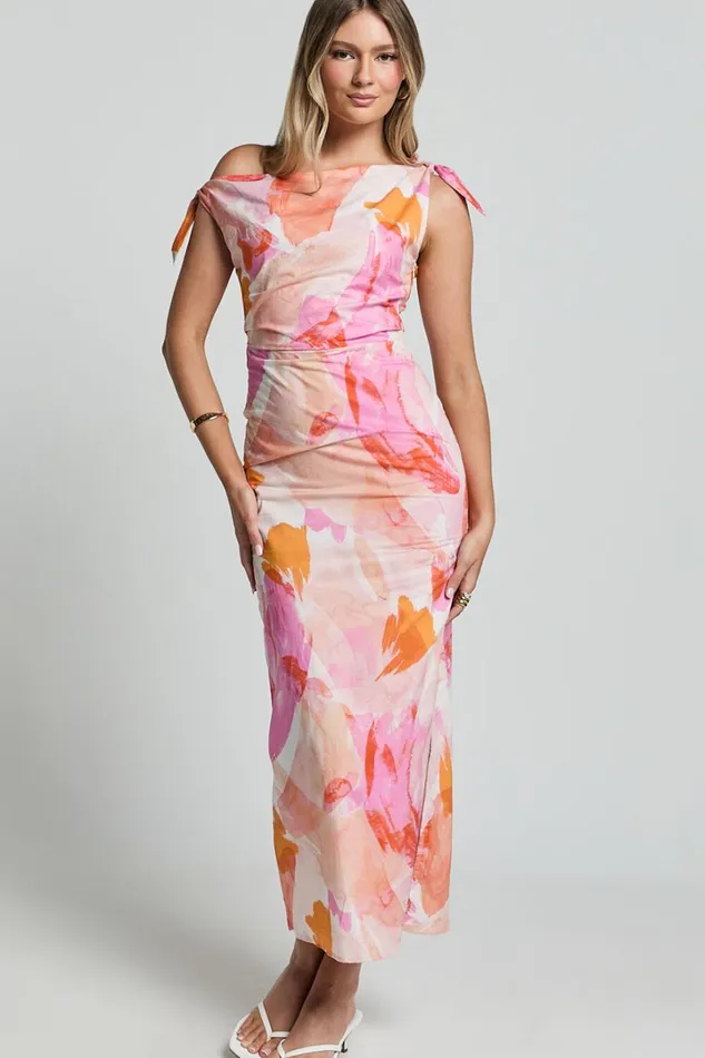 Cincinnati Midi Dress 8211 Off The Shoulder Side Split Column Linen Look Dress In Pink Blur Floral Women Showpo Dresses Cincinnati Midi Dress 8211 Off The Shoulder Side Split Column Linen Look Dress In Pink Blur Floral Women Showpo Dresses