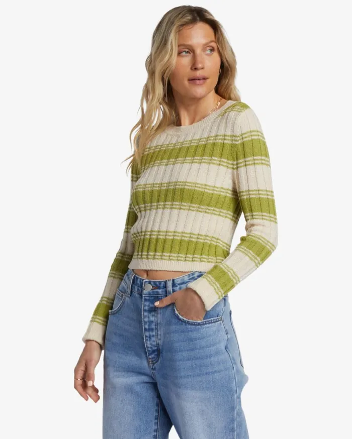 Clare Crew Neck Sweater Palm Green Women Billabong Sweaters