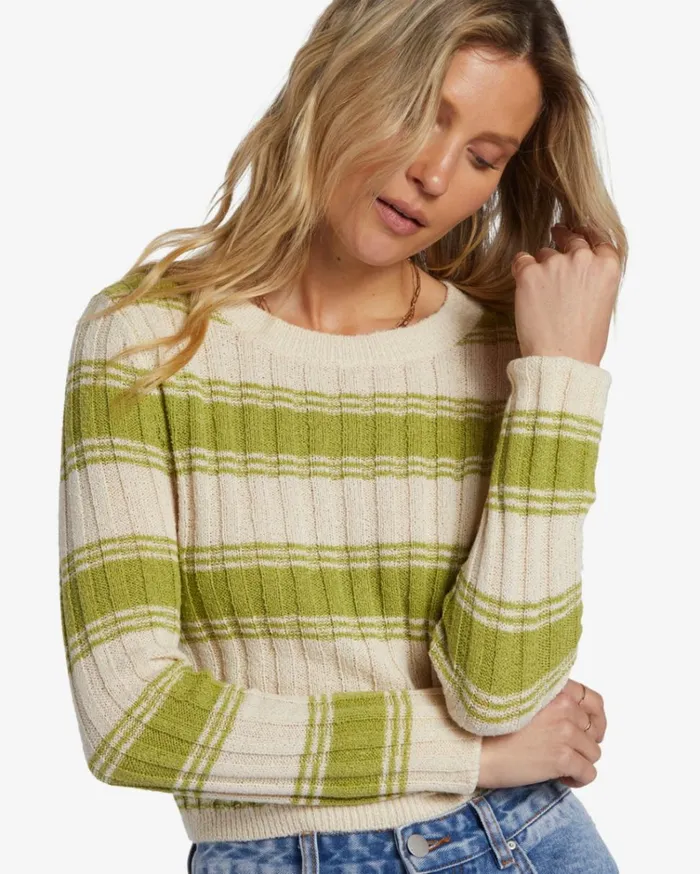 Clare Crew Neck Sweater Palm Green Women Billabong Sweaters