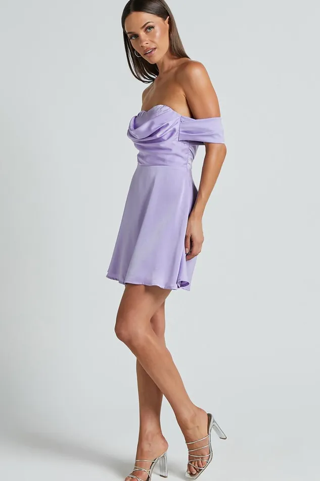 Clarinde Mini Dress 8211 Off Shoulder Gathered Bodice In Lilac Women Showpo Dresses