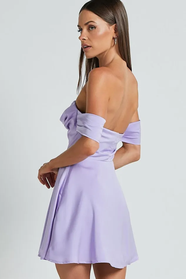 Clarinde Mini Dress 8211 Off Shoulder Gathered Bodice In Lilac Women Showpo Dresses
