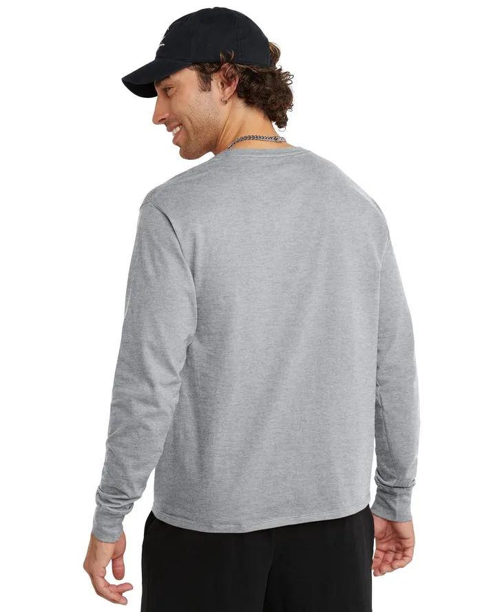 Classic Graphic LongSleeve TShirt Screenprint Script Logo Oxford Grey Men Champion TShirts and Tops