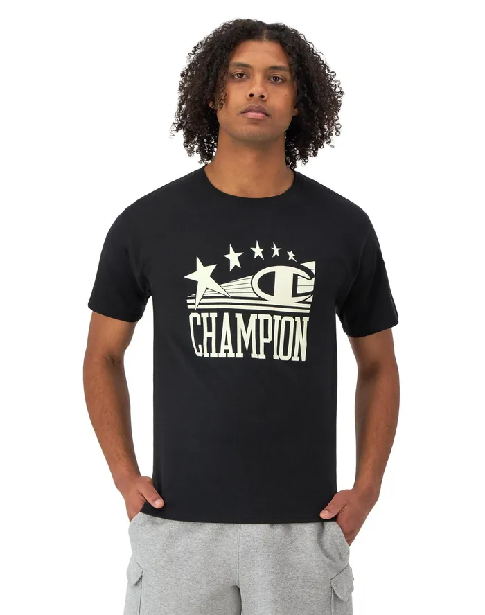 Classic Graphic TShirt C and Stars Logo Black Men Champion TShirts and Tops