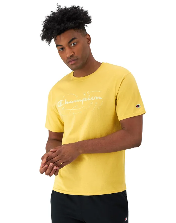 Classic Graphic TShirt Script Play Lines Morning Sunlight Yellow Men Champion TShirts and Tops Classic Graphic TShirt Script Play Lines Morning Sunlight Yellow Men Champion TShirts and Tops