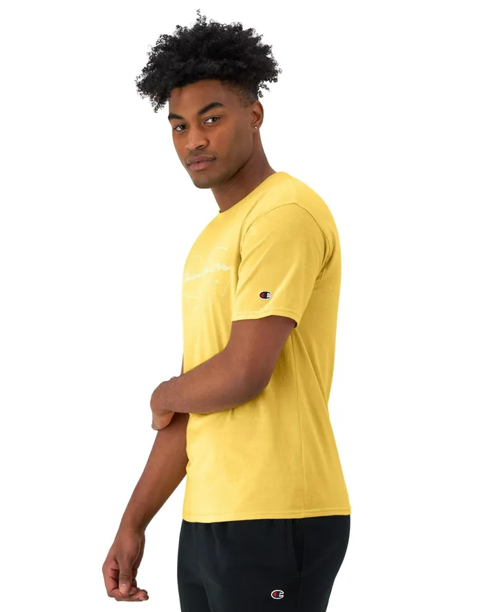 Classic Graphic TShirt Script Play Lines Morning Sunlight Yellow Men Champion TShirts and Tops