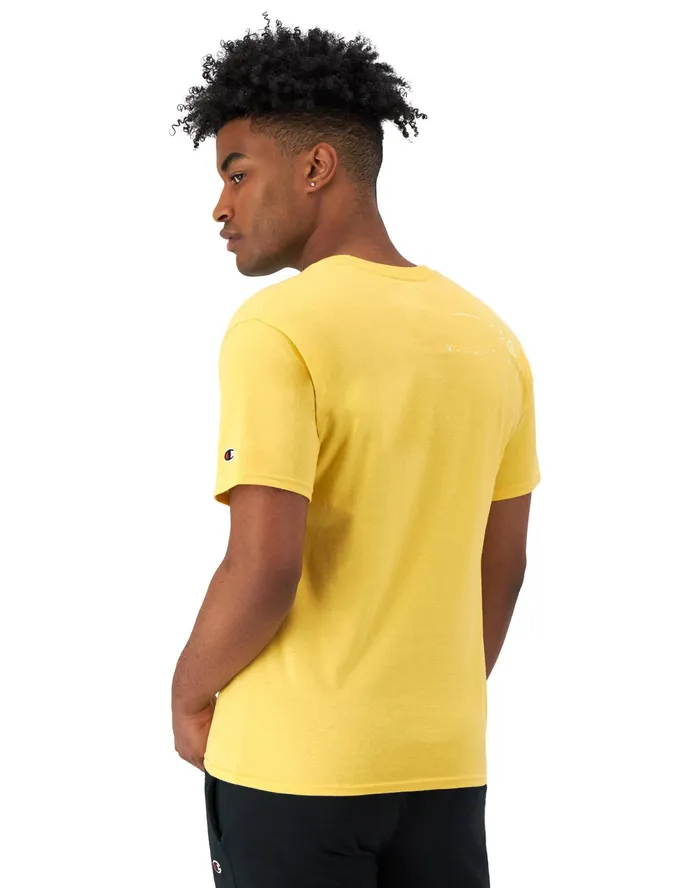 Classic Graphic TShirt Script Play Lines Morning Sunlight Yellow Men Champion TShirts and Tops