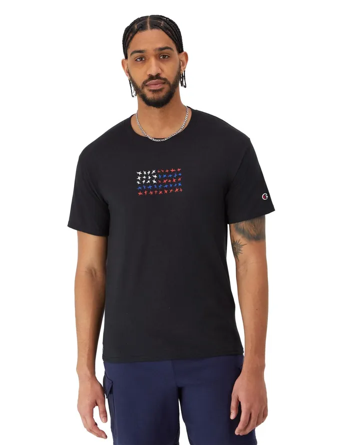 Classic Graphic TShirt Stars Flag Black Men Champion TShirts and Tops