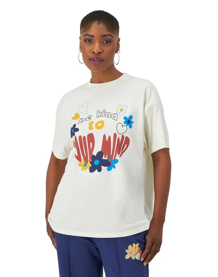 Classic Jersey TShirt 039Be Kind To Your Mind039 Graphic Chalk White Women Champion TShirts and Tops Classic Jersey TShirt 039Be Kind To Your Mind039 Graphic Chalk White Women Champion TShirts and Tops