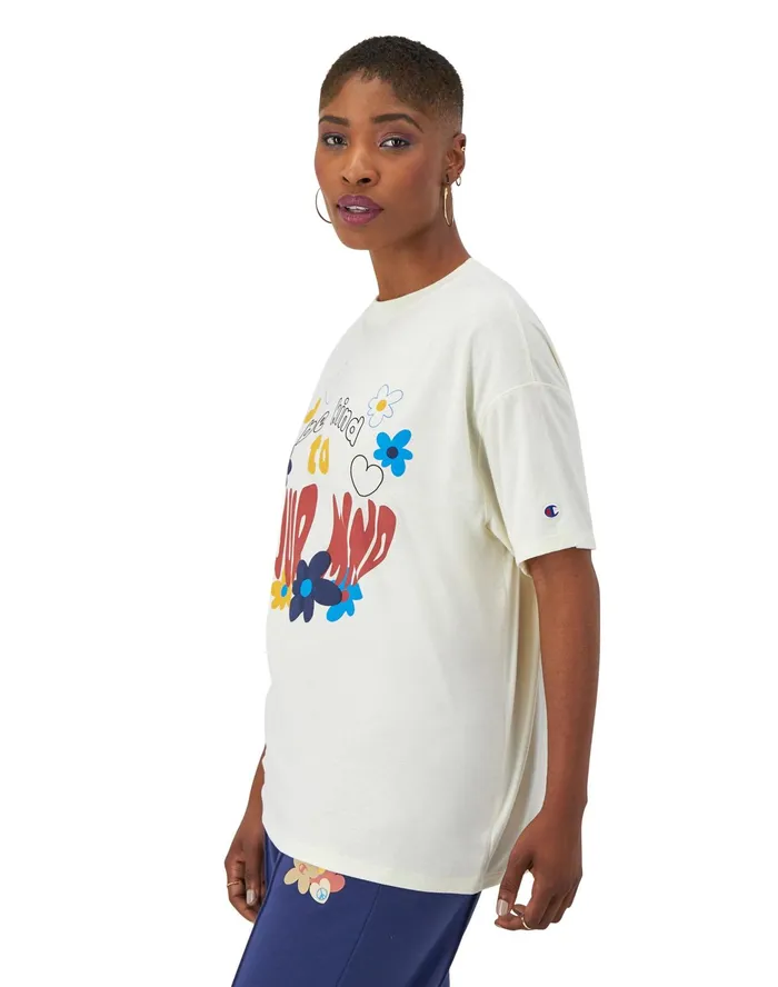 Classic Jersey TShirt 039Be Kind To Your Mind039 Graphic Chalk White Women Champion TShirts and Tops