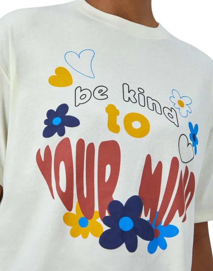 Classic Jersey TShirt 039Be Kind To Your Mind039 Graphic Chalk White Women Champion TShirts and Tops
