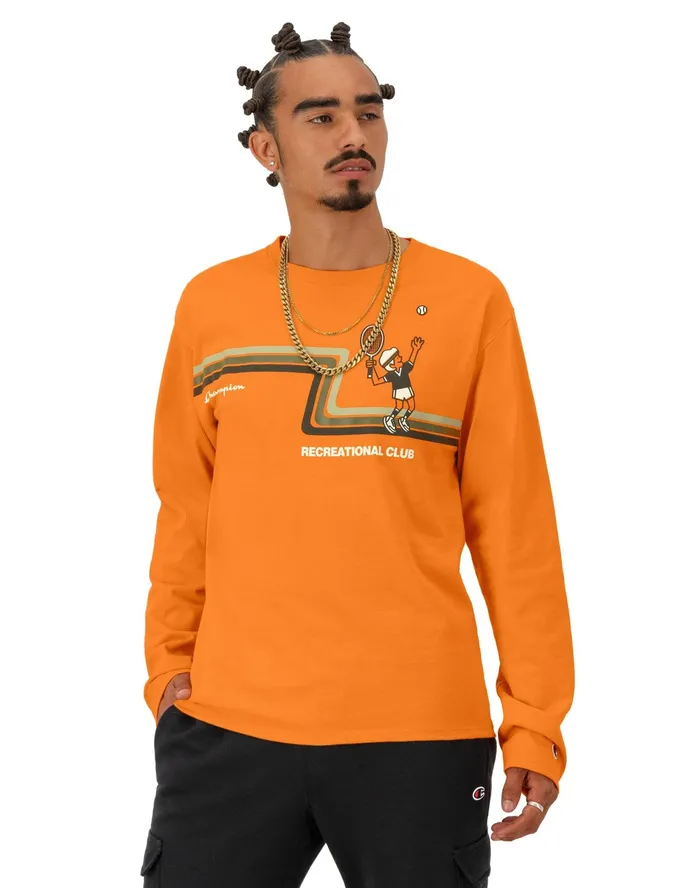 Classic NoCuff Graphic LongSleeve TShirt Rec Club Racquets Paprika Orange Men Champion TShirts and Tops