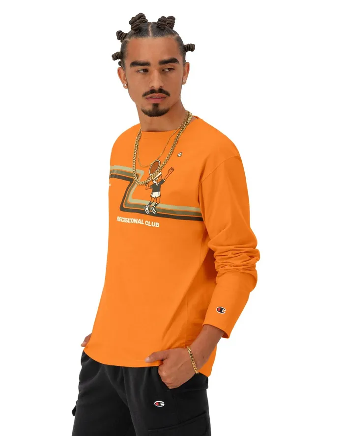 Classic NoCuff Graphic LongSleeve TShirt Rec Club Racquets Paprika Orange Men Champion TShirts and Tops