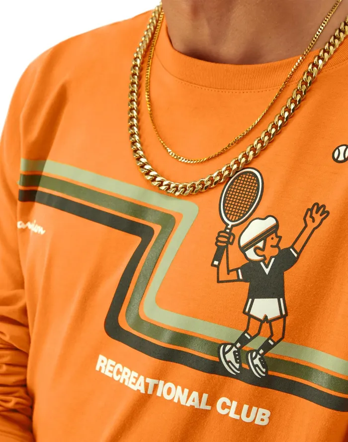 Classic NoCuff Graphic LongSleeve TShirt Rec Club Racquets Paprika Orange Men Champion TShirts and Tops