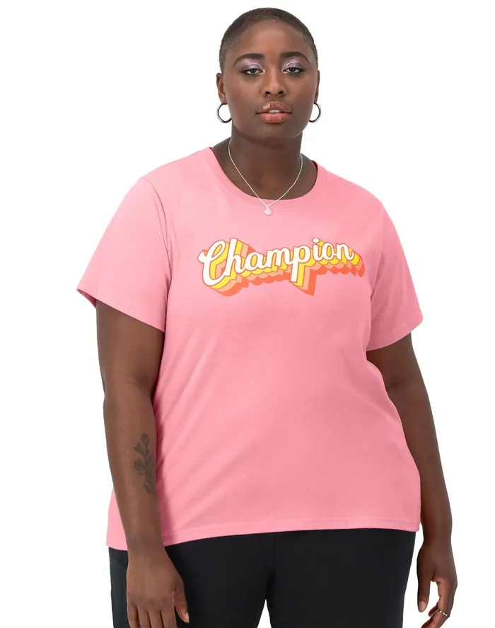 Classic TShirt Shadow Script Logo Plus Size Marzipan Pink Women Champion TShirts and Tops Classic TShirt Shadow Script Logo Plus Size Marzipan Pink Women Champion TShirts and Tops