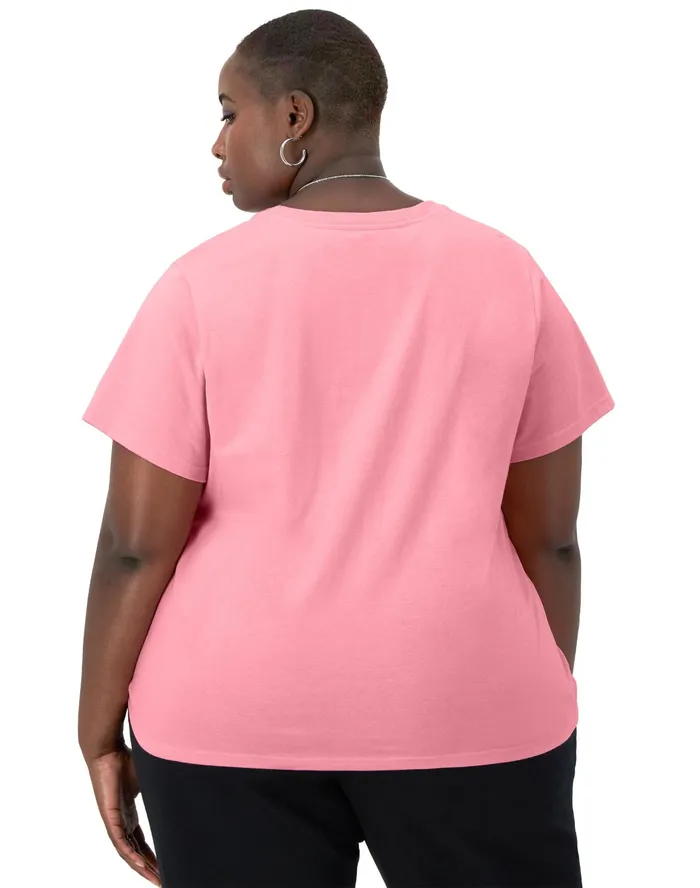 Classic TShirt Shadow Script Logo Plus Size Marzipan Pink Women Champion TShirts and Tops