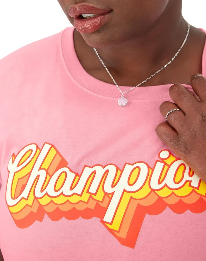 Classic TShirt Shadow Script Logo Plus Size Marzipan Pink Women Champion TShirts and Tops