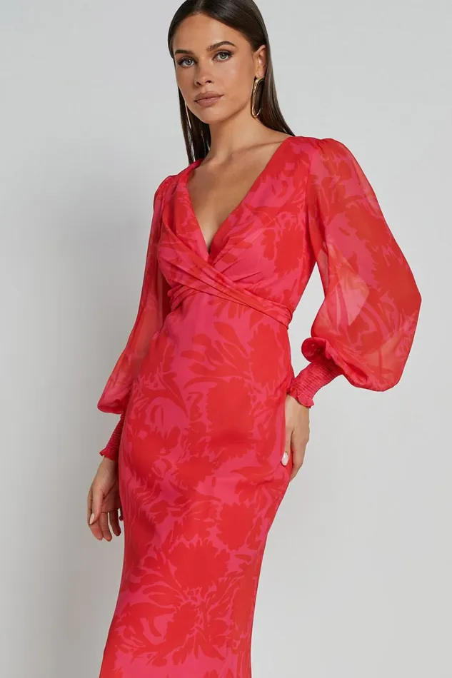 Claude Midi Dress 8211 Deep V Neck Long Sleeve Slip Dress In Print Women Showpo Dresses