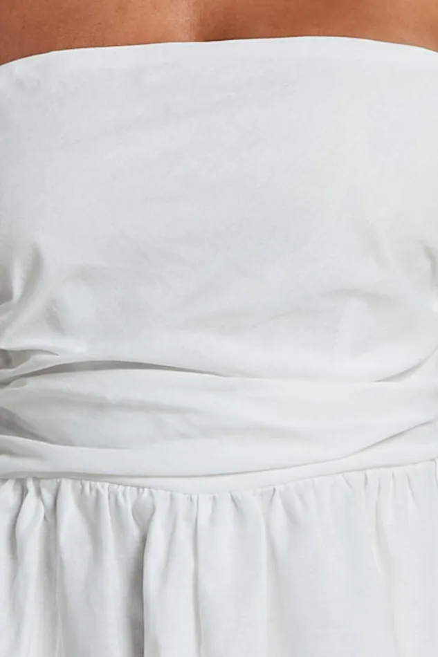 Claudina Mini Dress 8211 Linen Look Puff Sleeve Ruched Bodice Dress In White Women Showpo Conscious