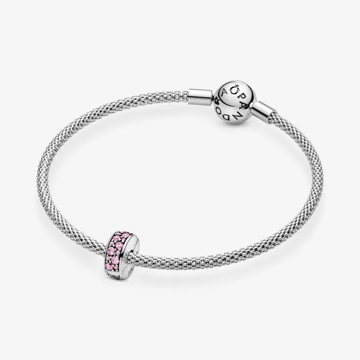 Clips Women Pandora Pink Pav Clip Charm Sterling Silver