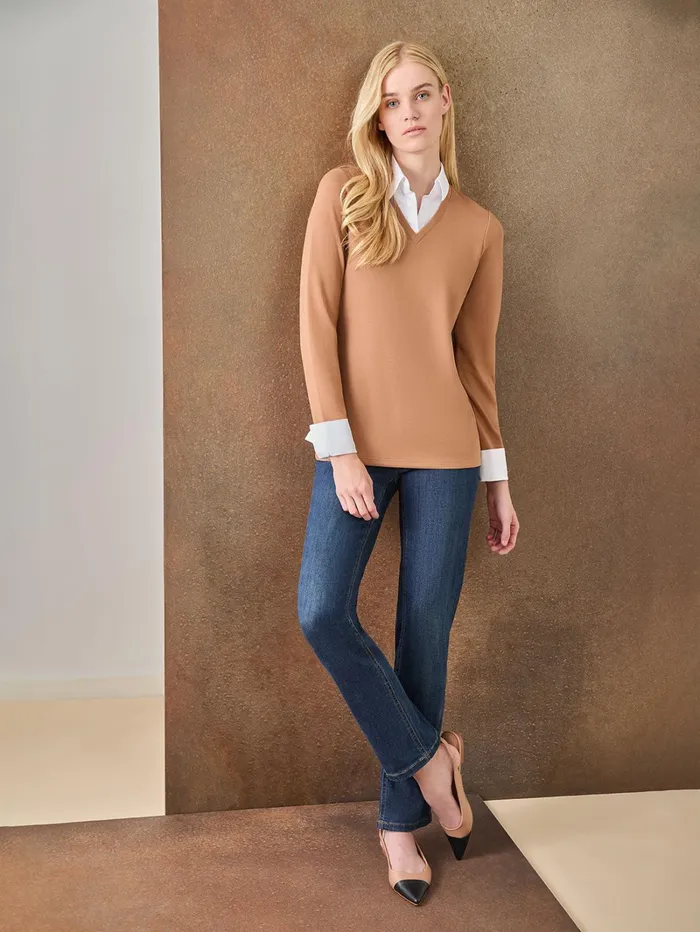 Collared Shirt VNeck TwoFer Top Women Jones New York Sale Collared Shirt VNeck TwoFer Top Women Jones New York Sale