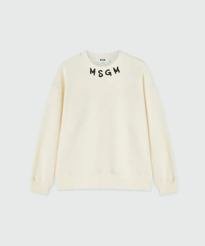 Cotton Crewneck Sweater Wth Brushstroke Logo Positioned At The Neck Men MSGM Hoodies And Sweatshirts