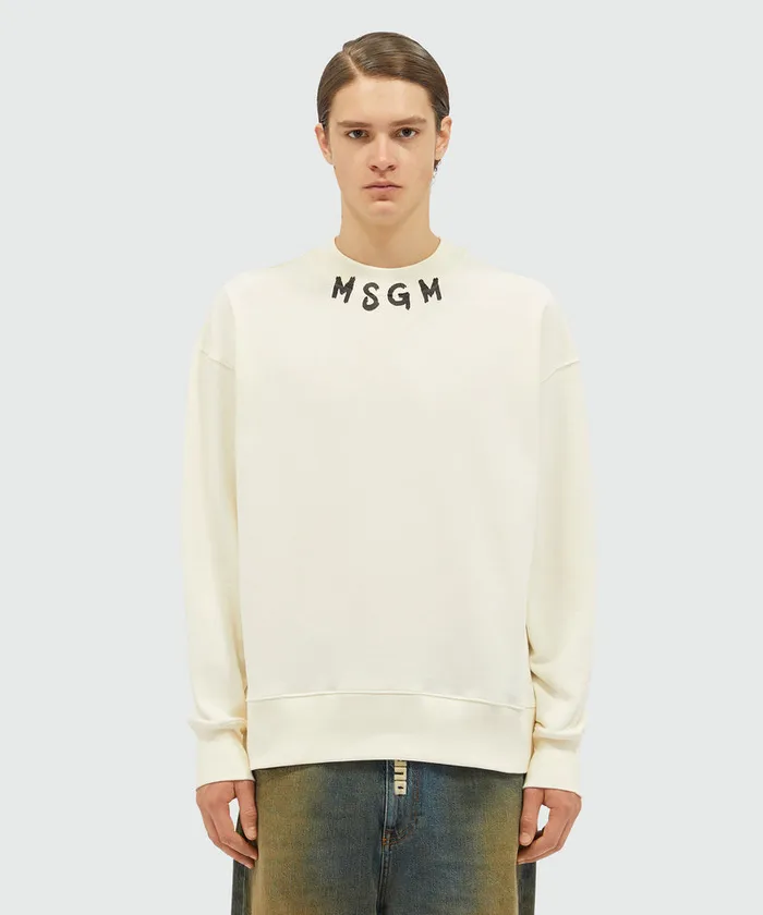 Cotton Crewneck Sweater Wth Brushstroke Logo Positioned At The Neck Men MSGM Hoodies And Sweatshirts