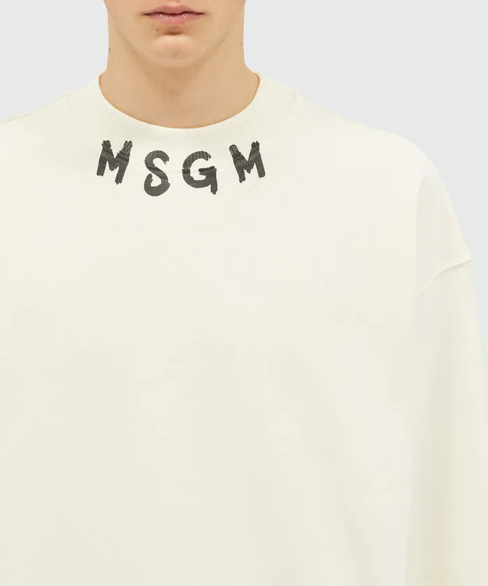 Cotton Crewneck Sweater Wth Brushstroke Logo Positioned At The Neck Men MSGM Hoodies And Sweatshirts
