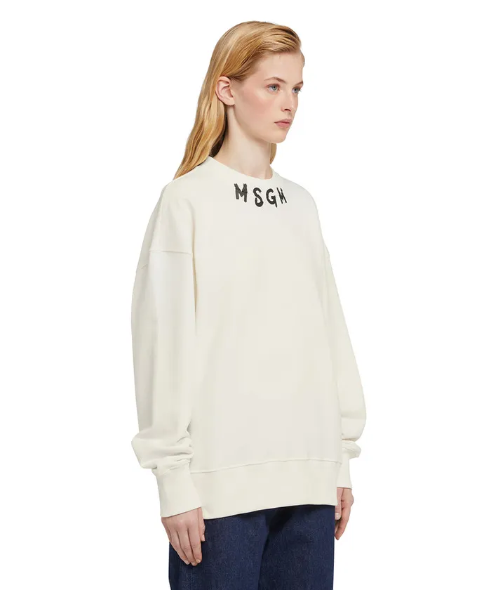 Cotton Crewneck Sweater Wth Brushstroke Logo Positioned At The Neck Men MSGM Hoodies And Sweatshirts