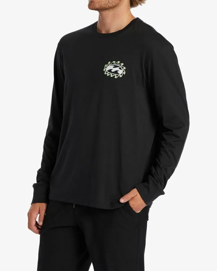 Crayon Wave Long Sleeve TShirt Washed Black Men Billabong TShirts