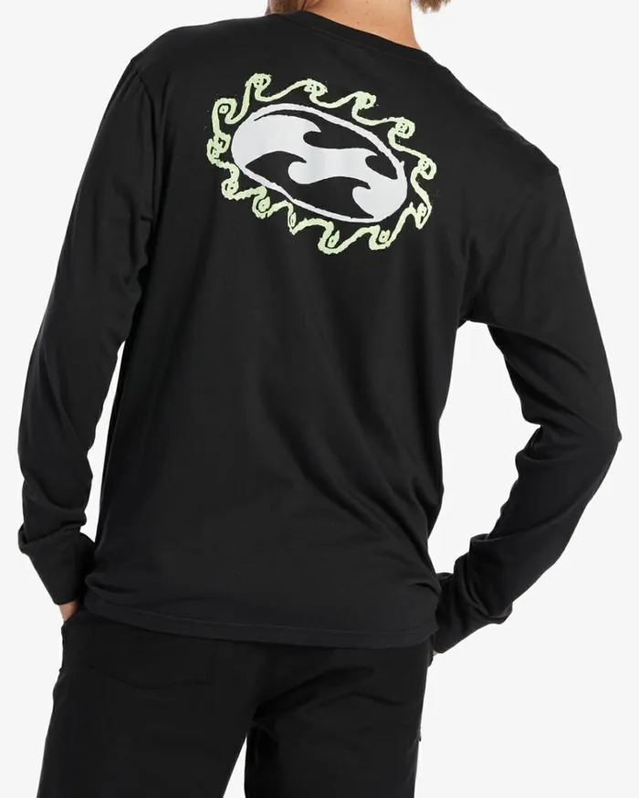 Crayon Wave Long Sleeve TShirt Washed Black Men Billabong TShirts