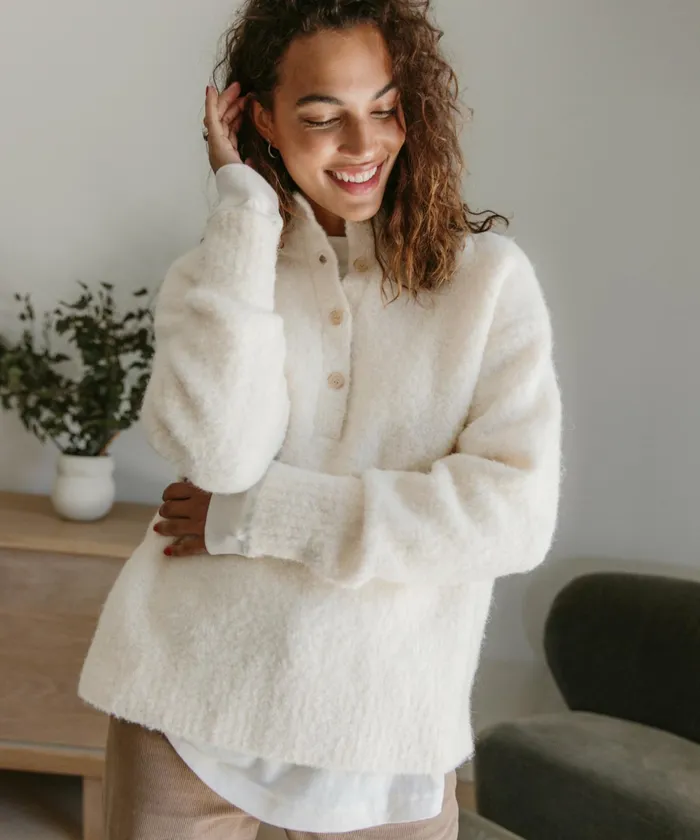Crewnecks and Pullovers Women Jenni Kayne Boucle Button Pullover Ivory
