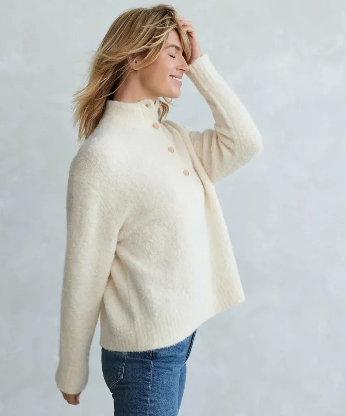 Crewnecks and Pullovers Women Jenni Kayne Boucle Button Pullover Ivory