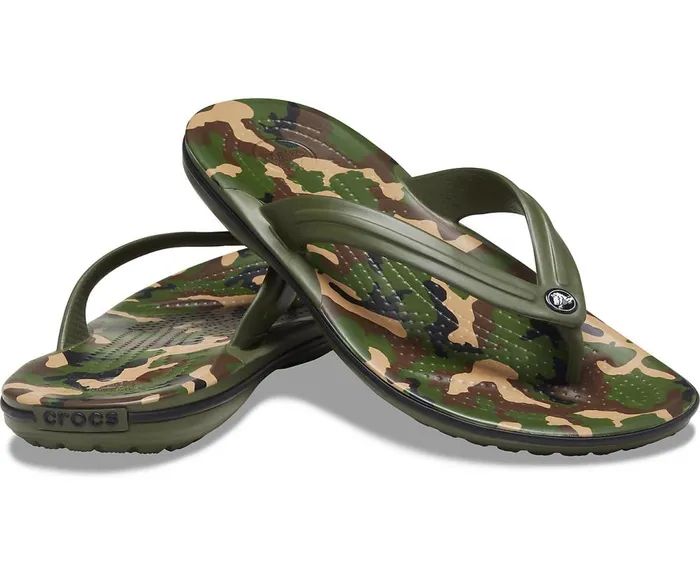 Crocs Crocband Printed Flip Army Green Black Womens FlipFlops