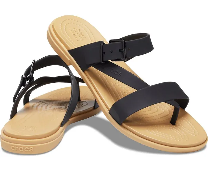Crocs Crocs Tulum Toe Post Sandal Black Tan Womens Sandals